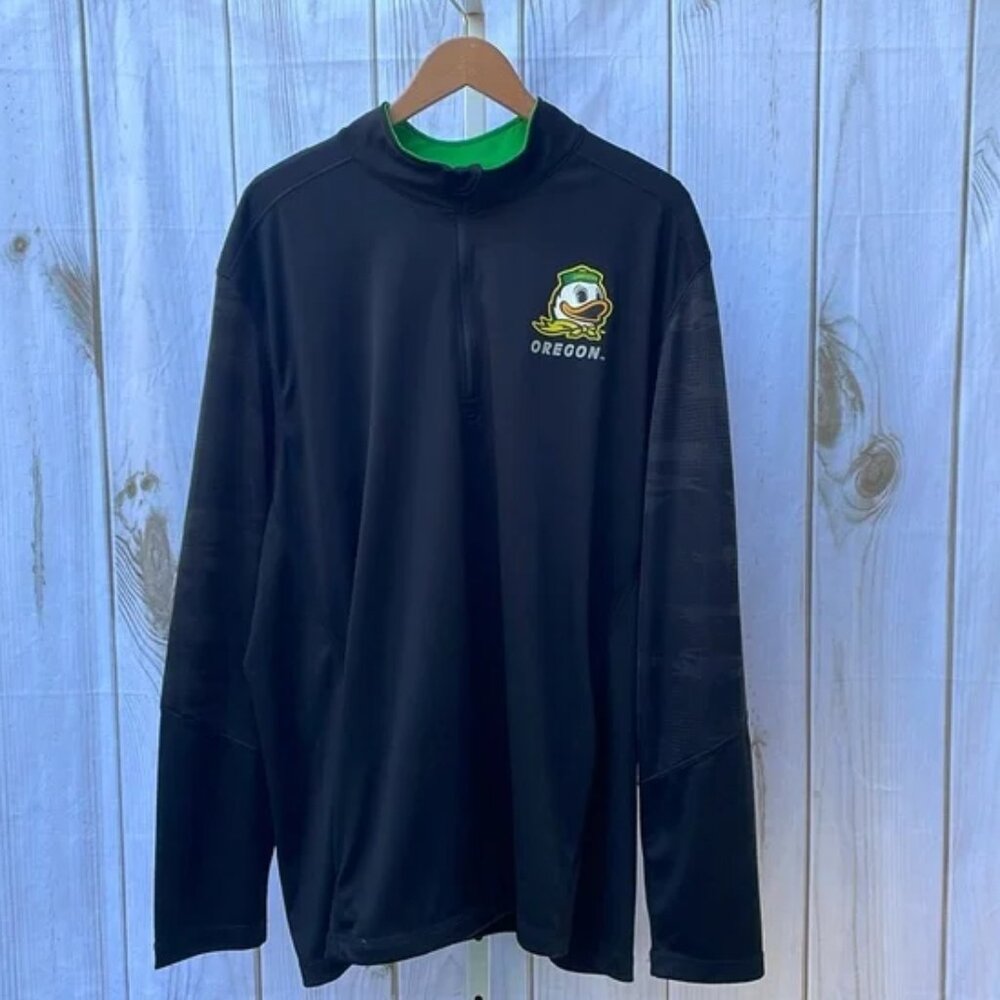 University of Oregon UO Ducks Black Green 1/4 Zip Performance Pullover Men's XXL